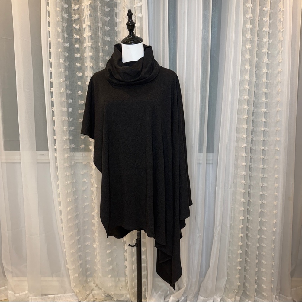 Halston Heritage  Charcoal Grey Cowl Neck Knit Cape